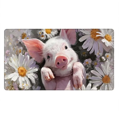 Alfombrilla Ratón XXL Alfombrilla Escritorio 600x300mm Mouse Pad Mejora la Precisión y la Velocidad con Base de Goma Antideslizante y Bordes Cosidos Duradera Cómoda, Oficina Juegos (Cerdo Rosa) xR8171
