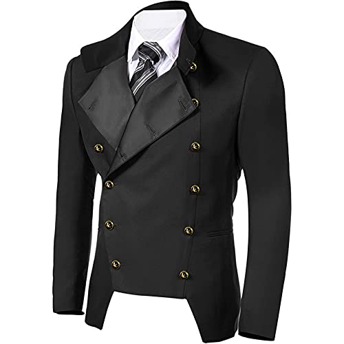 tuduoms Mens Victorian Prom Suit Jacket Steampunk Gothic Medieval TailCoat Vintage Slim Fit Button Down Formal Dress Shirt