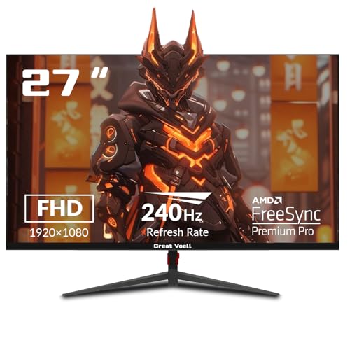 Great voell 27 Inch Farmless Gaming Monitor, 240Hz 1ms FHD 1080P, 1500R VA Panel, FreeSync, 2X HDMI 1.4 & 2X DP 1.2, 100% sRGB, 90% DCI-P3, Frameless Design, VESA Mount, Metal Stand – Black