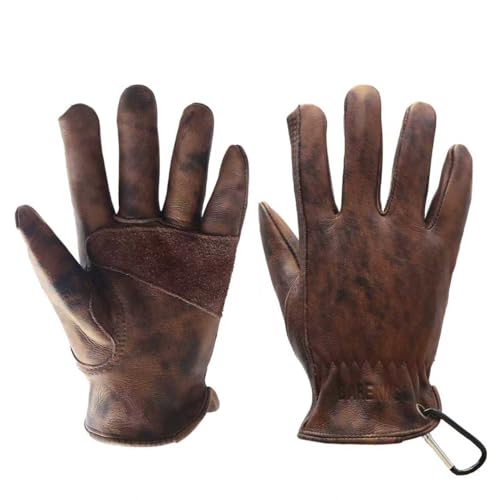 BARENNSU Leather Work Gloves for Men Genuine Cowhide Mens Leather Gloves Ideal for Construction Outdoors work (brown L)