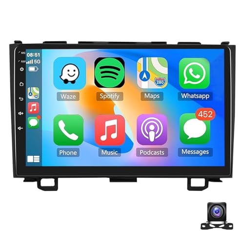 Autoestéreo Android 15 para Honda CRV 2007-2011 con CarPlay inalámbrico,Android Auto,Pantalla táctil de 9 Pulgadas,Bluetooth,Mirror Link,GPS,navegador satelital,FM,RDS,DSP,micrófono y cámara de Rever