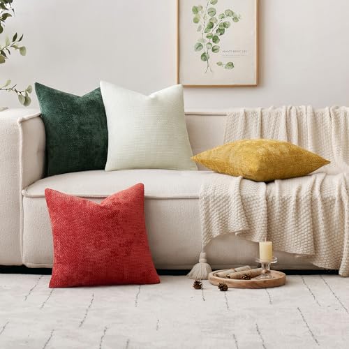Image of MIULEE Pack of 2 Couch Throw Pillow Covers 18x18 Inch Neutral Pure White Modern Boho Accent Decorative Pillow Covers Soft Chenille Farmhouse Cushion Covers for Home Decor Bed Sofa Living Room