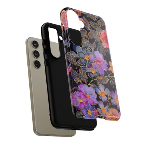 Coque Samsung S24 Plus fleurs coque rigide noire chic tendance