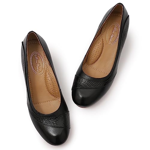 Image of Mona flying Women's Leather Closed Toe Mid Heel Wedges Comfy Dress Pumps