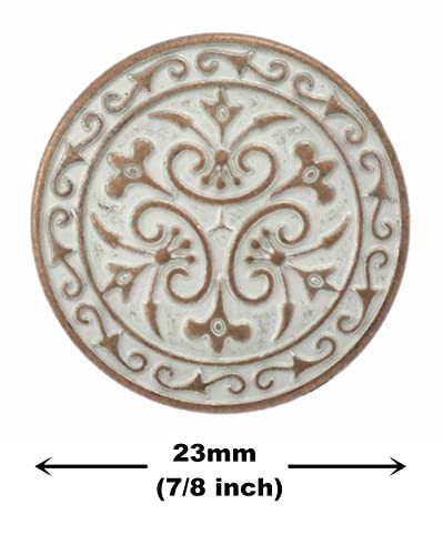 Bezelry 12 Pieces Celtic Flowers Metal Shank Buttons. 23mm (7/8 inch) (Copper White Patina)