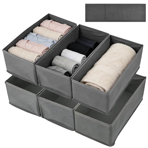 VGECEE 6 Stück Kleiderschrank Organizer Schubladen Ordnungssystem Filz Faltbar Aufbewahrungsbox Stoff 28 * 14 * 12cm Organizer Kleiderschrank Schublade für Kleidung, BHS, Socken, Krawatten