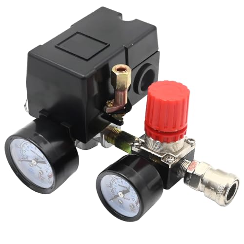 EATAKWARD Air Compressor Pressure Switch Control Valve, 90-120 PSI Pressure Regulator with Gauge Connector Kit for Industrial Commercial Residential Environments (American Pattern