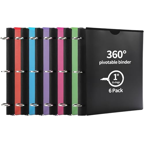 Tashkummy 360° Pivotable 3 Ring Binder, Upgraded Foldable Binders 1 inch 6 Pack, Thin Small Three Ring Binder Fits 8.5