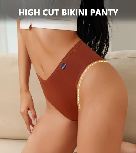 ASIMOON High Waisted Cotton Bikini Underwear for Women Sexy High Cut Cheeky Panties Ladies Stretch V Waist Panty4