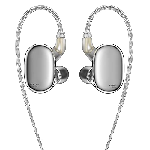 YinyooIn Ear Monitors for Musicians, BLON BL-MAX 10mm Carbon Diaphragm+ 6mm Drivers Headphone, Wired In-ear Earphones Earbuds with Zinc Alloy Shell & Detachable 0.78mm 2Pin Cable (Silver, No mic)