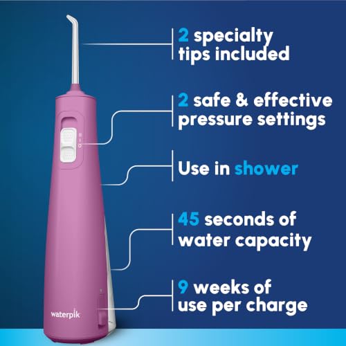 Image of Waterpik Cordless Pulse 3100 Portable Water Flosser, Rechargeable, Mauve | 2 Settings, 1 Precision Tip & 1 Tongue Cleaner Tip for Fresh Breath, Travel, Shower Use, ADA Accepted, WF-20 Amazon Exclusive