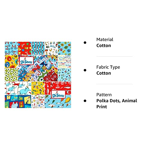 Robert Kaufman 60 Piece Dr. Seuss Favorites Precut 5-Inch Cotton Quilting Squares Charm Pack Fabric Cotton Assortment Dr Seuss #TOP1