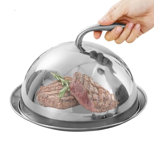 Tapa de bandeja para freír con cúpula | Tapa de barril a prueba de polvo | Bastedoms de acero inoxidable - Para la cena, comida, cocina, cumpleaños, mesa de comedor, entretenimiento al aire libre