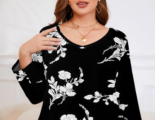 Image of LARACE Tunics 3 /4 Sleeve Plus Size Tops for Women V Neck Loose Fit Flowy Clothing for Leggings