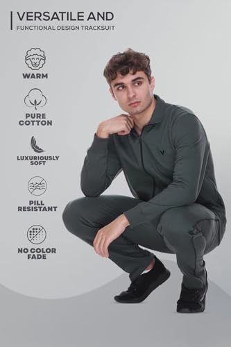Image of GODFREY Zipper Track Suit For Man Winter Wear High Neck Cotton Tracksuit- Co ords For Men Regular Fit