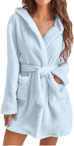 Women's Soft Comfy Nightgown,Women Fleece Warm Bath Robes with Waist Belt Plush Short Robe Ladies Nightgowns Sleepwear