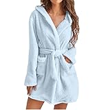 Women's Soft Comfy Nightgown,Women Fleece Warm Bath Robes with Waist Belt Plush Short Robe Ladies Ni