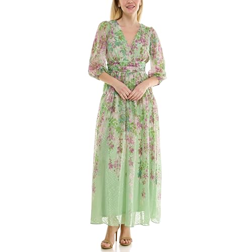 Image of Maison Tara Women's Romantic V-Neck Floral Cumberbund Waist Maxi Dress