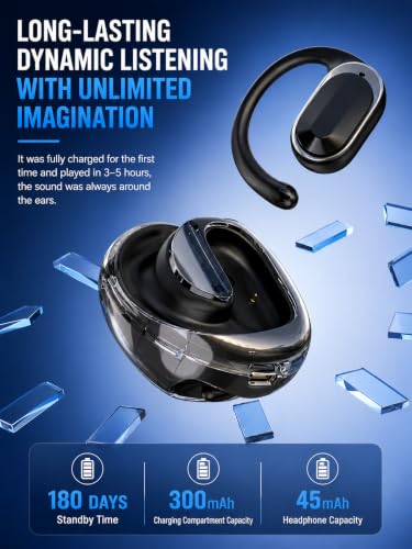 Image of G39 OWS Open Ear Wireless TWS Earbuds, Custom EQ, Bluetooth 5.4 Earphones, 50H Playtime, Fast Charging Case, 50ms Low-Latency Gaming & Touch Controls Headset. Black