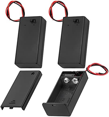 DAIERTEK 9V Battery Holder, 9 Volt Battery Holder with ON/Off Switch Cover Lead Wires 9V Battery Box 9 Volt Battery Case Connector -3Pack