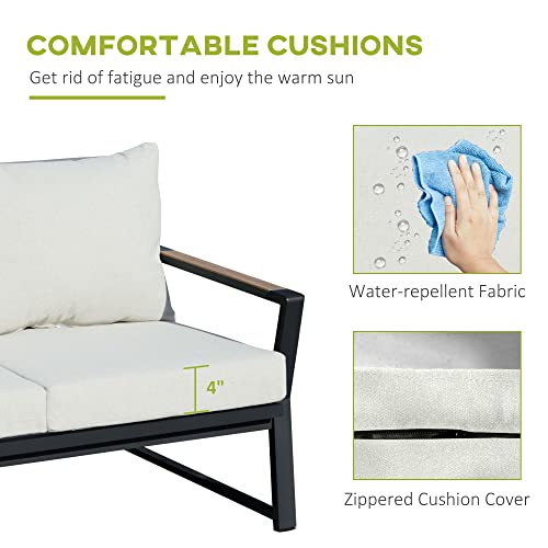 Outsunny 4 Piece Patio Furniture Set, Aluminum Conversation Set, Outdoor Garden Sofa Set With Armchairs, Loveseat, Center Coffee Table And Cushions, Cream White #TOP4