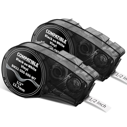 MarkDomain Compatible M21-500-595-WT 1/2 Inch All-Weather Vinyl Label Tape