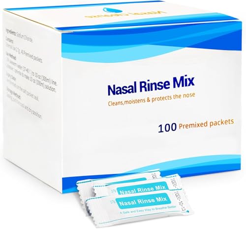 LeQQ 100 Pre-Mixed Saline Packets Sinus Rinse for Neti Pots and Nasal Irrigation Systems Salt Packets Effective Sinus Rinse for Allergies & Congestion