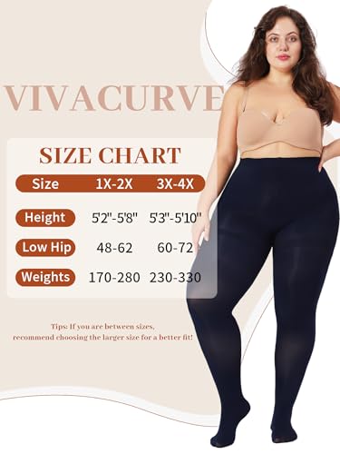 Image of Plus Size Opaque Tights for Women 240D Soft Solid Color Footed High Waist Control Top Pantyhose