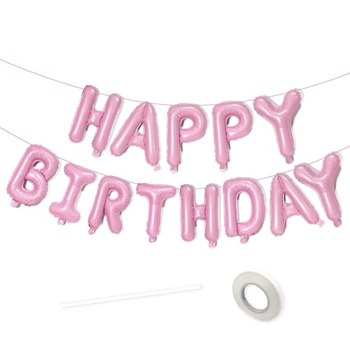VHUWE 16 Inch Happy Birthday Balloon, Pink Happy Birthday Balloons Banner Aluminum Foil Letters Balloons for Birthday Party Decorations Supplies | Pink