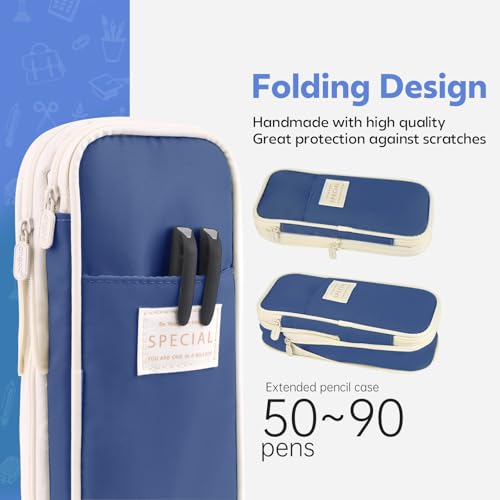 Image of Pencil Case, Large Capacity Aesthetic Pencil Cases with Durable Zipper, Big Stationery Pencil Pouch for Women & Men , Adults Portable Storage Organizer Bag for College, office, Travel (Dark Blue)