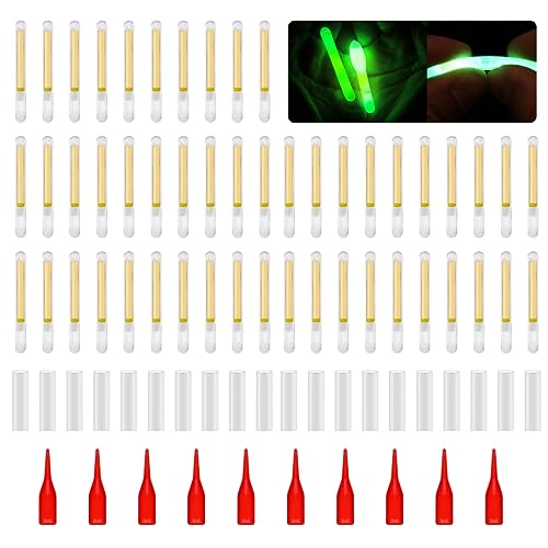 Stebcece 50 Pcs Fishing Light Sticks Glow Tip Long-Lasting Glowing Fishing Rod Fihisng Green Fluorescent Light Rod Glow Sticks