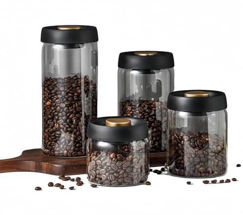 自動真空キャニスター 真空コーヒーキャニスター コーヒー豆保存容器 密閉 真空キャニスター 湿気を防ぐ ワンタッチ開閉 真空保存容器 酸化防止 ポンプ不要 高真空度 食品級材質 ガラス保存容器 茶筒 糖 香料 防湿保存缶 大容量 透明ガラスキャニスター (