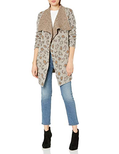 cupcakes and cashmere Junior's Mel Leopard Jacquard Drape Front Cardigan, Heather Grey, Medium