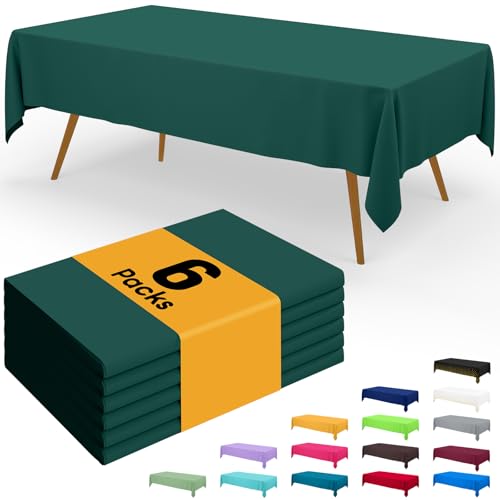 Image of Smiry Disposable Table Cloth - 6 Pack, 54 x 108 Inch Waterproof Rectangle Tablecloths for Parties, Decorative Plastic Table Cover, Leakproof & Sturdy, Christmas Green