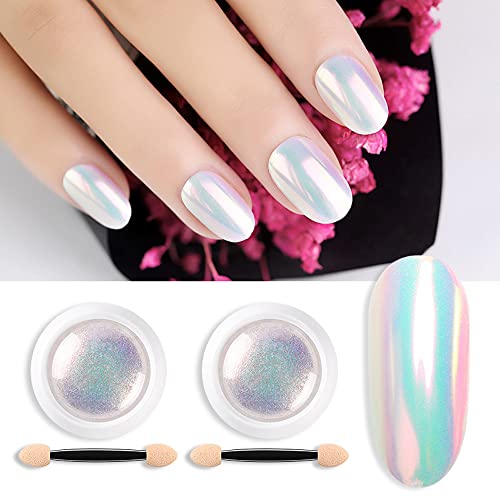 2Boxes Mirror Neon Aurora Nail Art Glitter Powders Mermaid Unicorn Chrome Pigment Dust Manicure Diy Nail Art Decoration Sponge Stick Dip Powder Nail Art Chrome Pigment (Aurora Powder) #TOP4