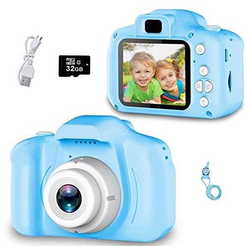 Arespark Cámara Digital para Niños, Videocámara Infantil con Tarjeta de Memoria Micro SD 32GB, Regalos de Cumpleaños para Niños (Azul)