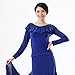 Yhhsgscr Adult Long Sleeve Latin Dance Top Round Neck Tango Dancewear Women's Ruffles Ballroom Practice Costume Simple,Blue,XL