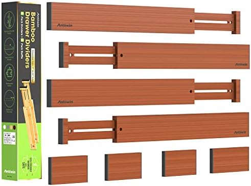 ANTOWIN 8PCS Bamboo Drawer Dividers, Drawer Separators Splitter, 43-56CM Long Adjustable Spring-loaded Organizer for Large Utensil, Clothes, Tools Drawers