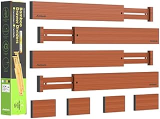 ANTOWIN 8PCS Bamboo Drawer Dividers, Drawer Separators Splitter, 43-56CM Long Adjustable Spring-loaded Organizer for Large Utensil, Clothes, Tools Drawers
