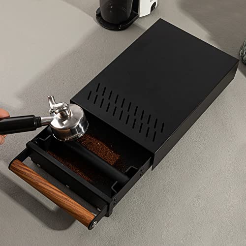 Packgilo Espresso Knock Box Drawer With Handle Coffee Grounds Container Stainless Steel Coffee Knock Box Espresso Accessories Espresso Puck Knock Box Espresso Dump Bin Coffee Bar Accessories (Black) #TOP3