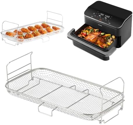 COSORI TwinFry Rack, 304 Stainless Steel Dehydrator Rack for Baking and Roasting, Suitable for Air Fryer, Oven, Microwave, Non-Stick Cooking Accessory, Easy to Clean, Silver