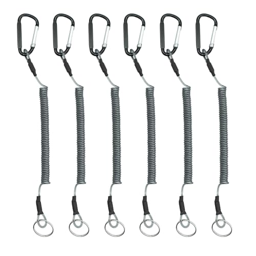 StayMax Stretchy Spiral Keyring Spiral Retractable Coil Spring Key chain Anti-Lost Stretch Cord with Carabiner Black (4 inch, 6 pack)