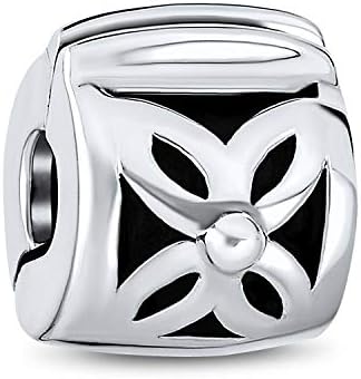 Floral Daisy Spacer Stopper Barrel Bead Charm For Women Teens Oxidized .925 Sterling Silver Snap Clasp Fits European Bracelet