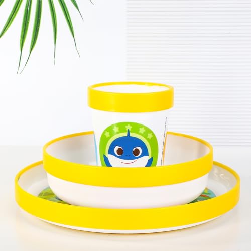 Baby Shark 3pcs Reusable Bicolor Premium Kids Dinner Tableware Set Plate, Bowl & Tumbler, BPA Free - 3