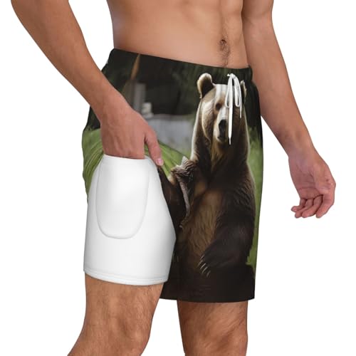 Men's Swim Trunks Quick Dry Board Shorts Hi Bear Sit on The Lawn Beach Shorts with Pocket Bathing Suits for Men2