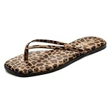Picture of Rihero Sandals Women Comfortable Dressy Casual Wide Width Slip On Thong Summer Beach Flip Flops with Square Toe Leopard Size 6.5