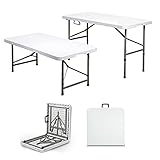 4ft Folding Table, Picnic Table Plastic Table Indoor Outdoor Portable Folding Tables Folding Desk...