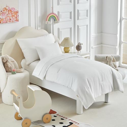 Image of Kids Comforter Sheet Set - Soft and Breathable Bed Set Includes Quilted Comforter, Fitted Sheet, Flat Top Sheet, Pillowcase and Toddler Pillowcase for Toddler - 5 Pieces Toddler Bedding Set White