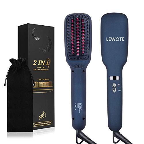 Ionic Hair Straightener Brush, LEWOTE 2 in1 MCH Ceramic Heated Hair&Beard Straightening[Portable/LED Display/Adjustable Temperatures/Anti-Scald][Best Gift for Woman Man]