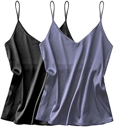 Ekouaer Women's 2 Packs Cami Tank Shirt Satin Silk Top Spaghetti Strap Camisole Tank Top
